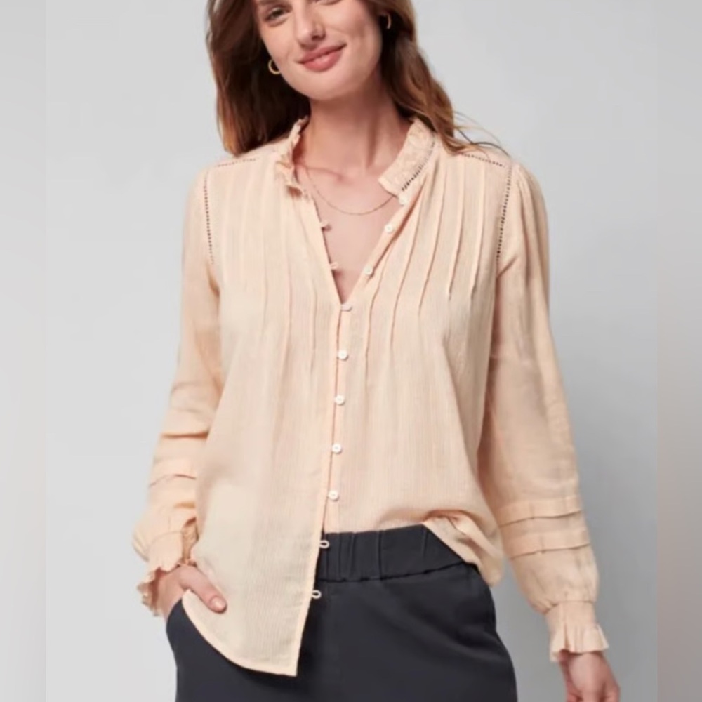 Faherty Soft Peach Button-Up Blouse - image 2
